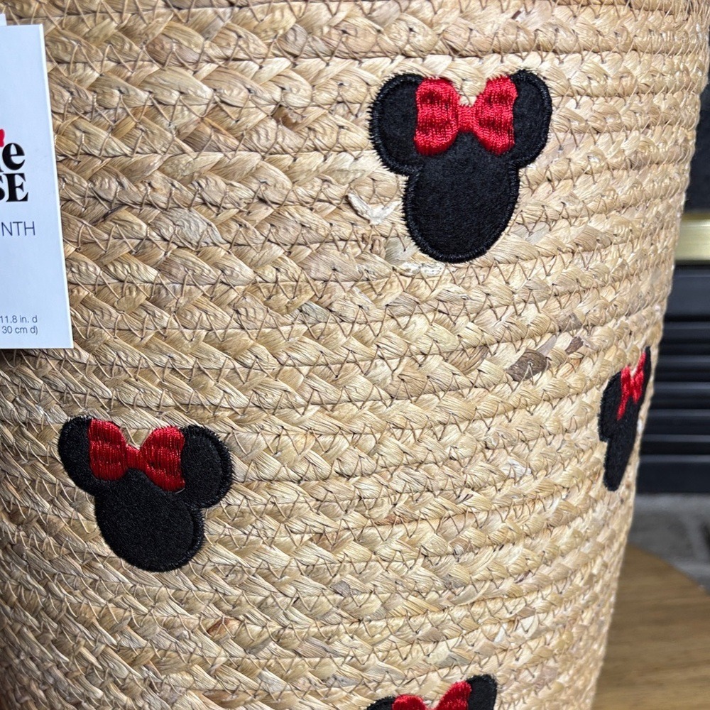 Disney Minnie Mouse Natural Woven Rope Bin Basket Water Hyacinth 13" GIFT NEW - Picture 4 of 9